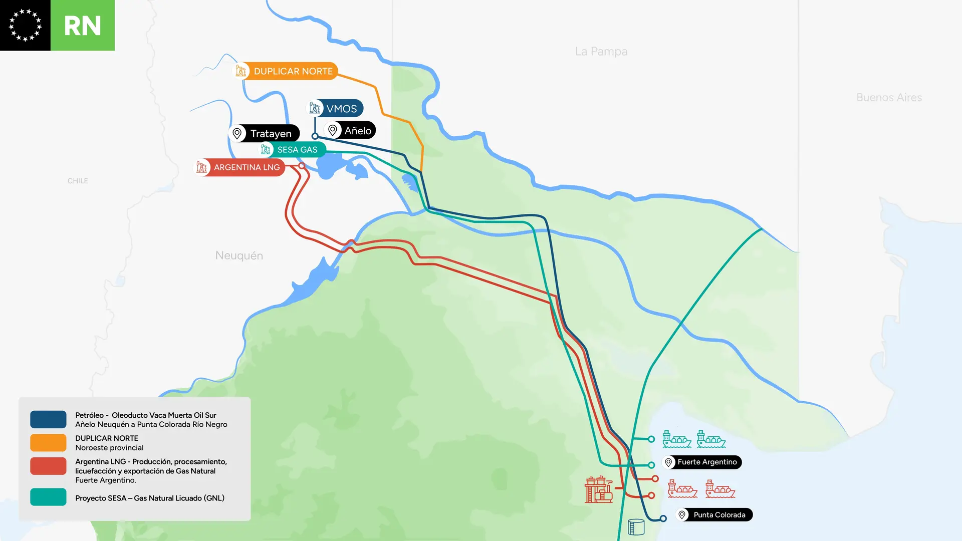 La provincia de Río Negro mostró el mapa de su traza energética proyectada al mundo