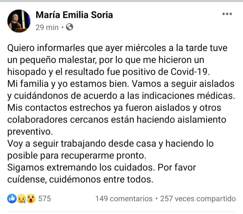 Tiene coronavirus la Intendenta de Roca María Emilia Soria