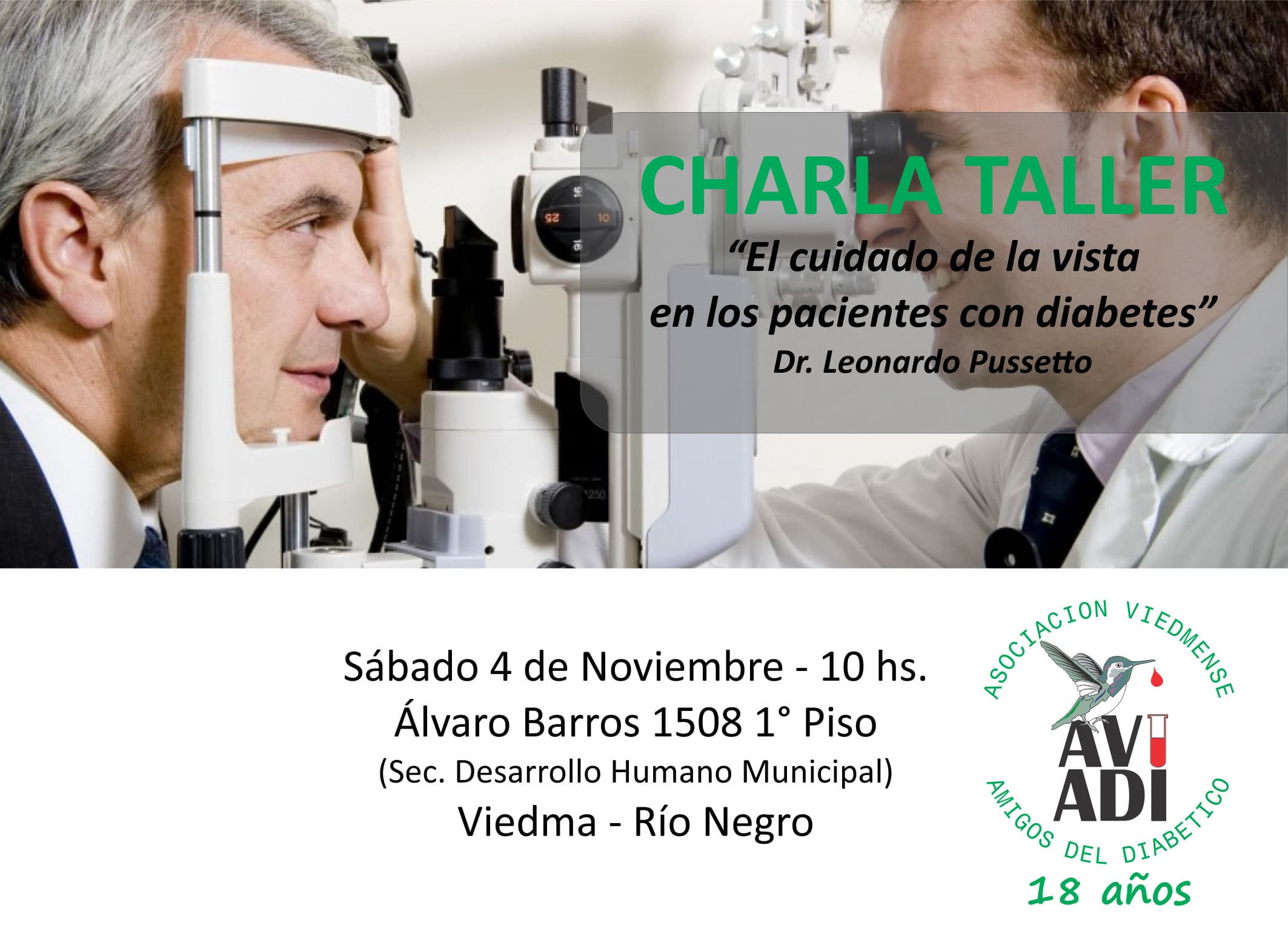 Se realizará en Viedma la charla taller “El cuidado de la vista en los pacientes con diabetes”