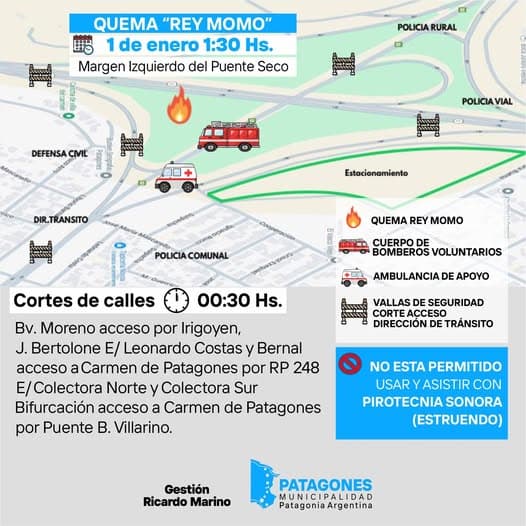 La quema del Rey Momo en Patagones será la 01:30 del primer día del 2026