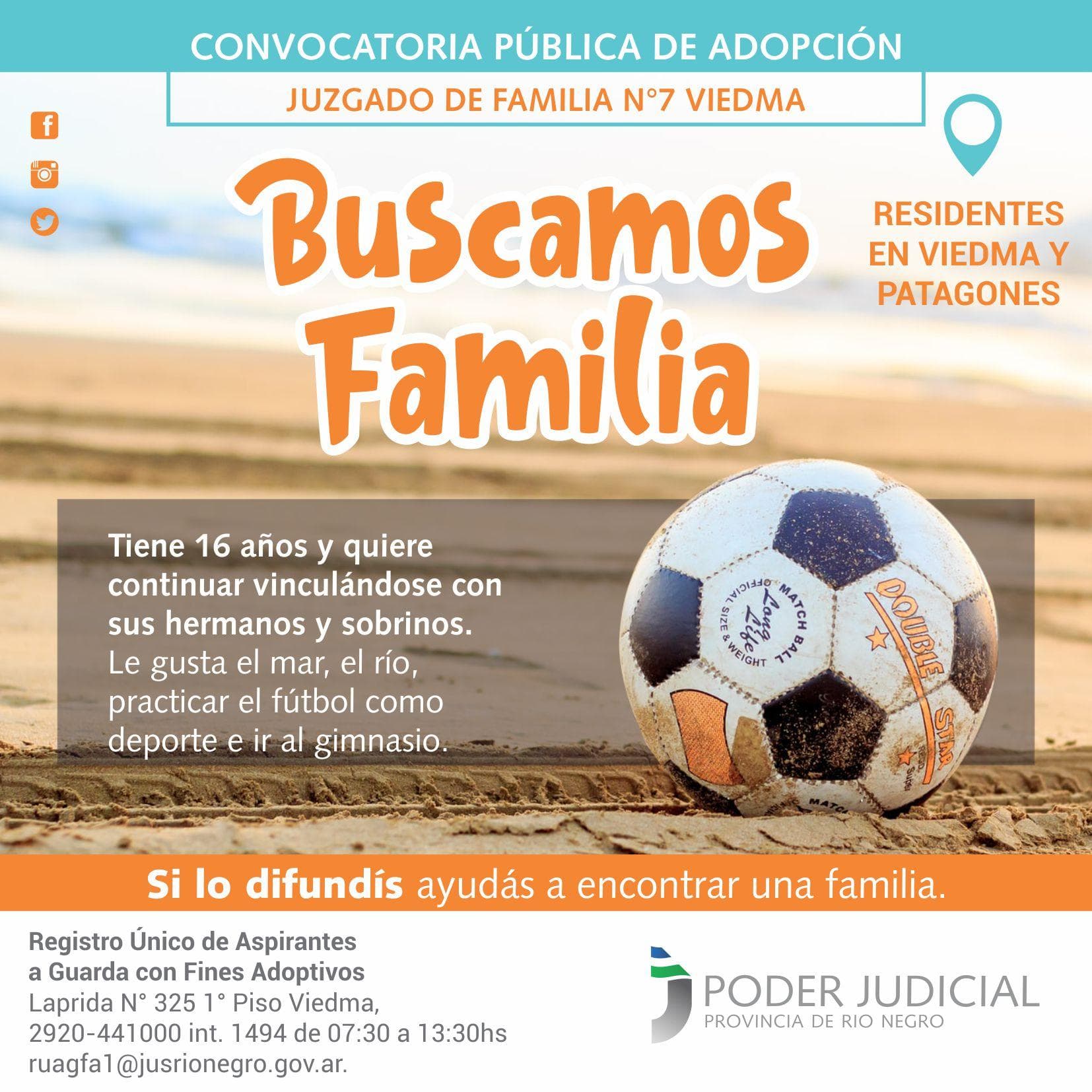 Se convoca a personas en Viedma y Patagones que deseen adoptar a un adolescente de 16 años