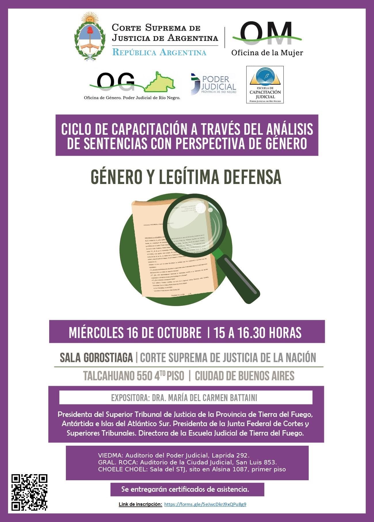 Realizarán videoconferencia de “Género y legítima defensa”