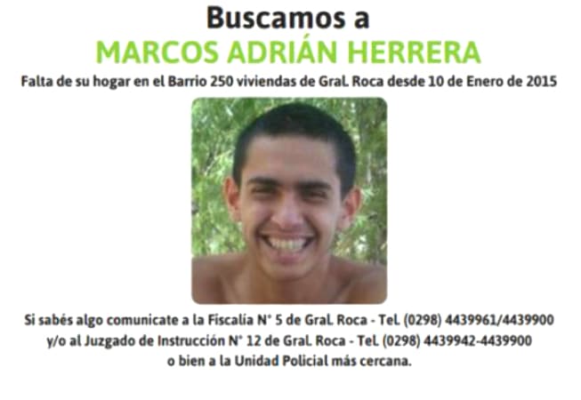 Continúa la búsqueda de Marcos Herrera, joven desaparecido en Roca hace un año
