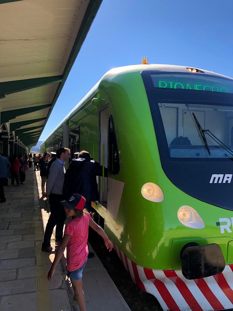 El moderno coche del Tren Patagónico hace su recorrido de la cordillera al mar
