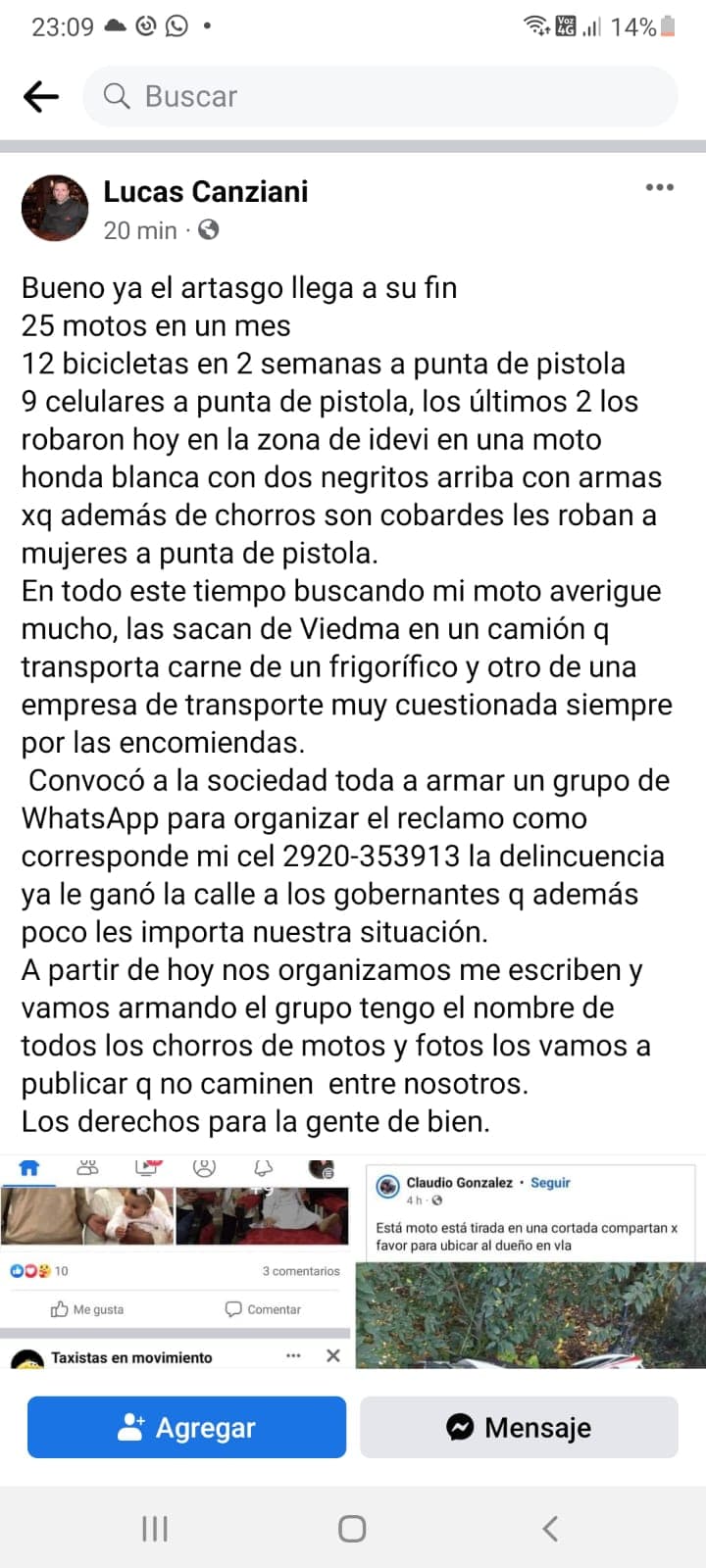 Vecinos cansado de los hechos de robos e inseguridad que se viven en Viedma, se organizan para solicitarle soluciones a las autoridades