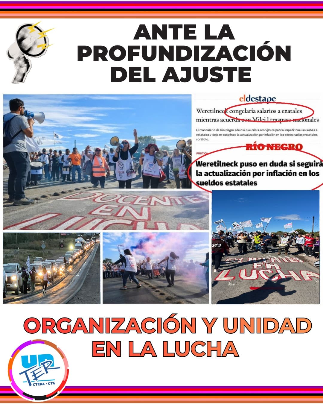 UnTER plantea que el gobierno quiere «profundizar el conflicto y avanzar sobre los salario de los estatales»